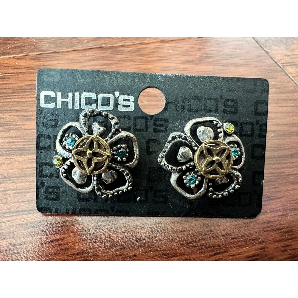 CHICO'S  Turquoise Lime Flower EARRINGS Gold Silver NEW